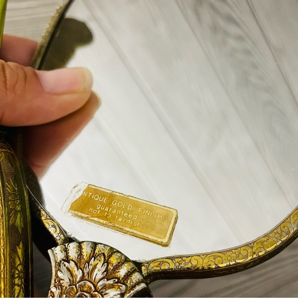 Rare 1950s Matson Vanity Hand Mirror Hair Brush Set rose flower 24k Gold Plated - Picture 16 of 16